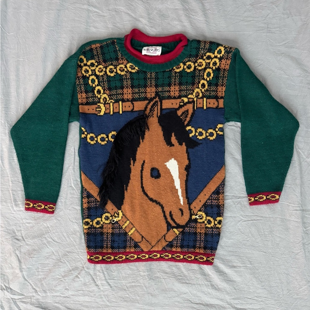 Vintage Horse Sweater – Youth L (Fits Women’s XS) - Picture 2 of 6